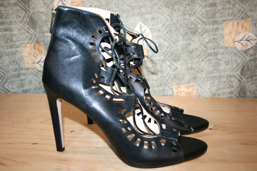 BCBGeneration Black Cut Out Leather Open Toe Heels 12 M